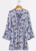 Vestido Curto Estampado Manga Flare com Babado