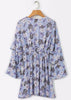 Vestido Curto Estampado Manga Flare com Babado