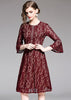 Vestido Marsala Curto Renda Manga Flare
