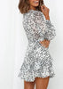 Vestido Curto Rodado Estampado com Babado