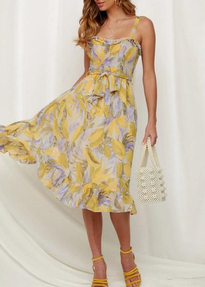 Vestido de Alcinha Estampado Curto com Babado