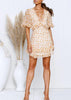 Vestido Florido Curto Rodado com Babado Manga Flare