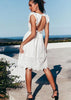 Vestido de Festa Branco Curto Rodado Com Babado na Manga