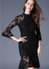Vestido de Renda Curto Manga Flare com Babado