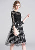 Vestido Preto Evase de Renda e Tule Brdado