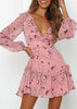 Vestido Curto Floral com Babado Manga Longa