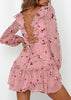 Vestido Curto Floral com Babado Manga Longa