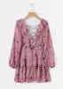Vestido Curto Floral com Babado Manga Longa