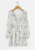 Vestido Curto Floral com Babado Manga Longa