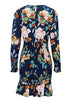 Vestido Justo Estampado Decotado com Babado na Barra