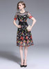 Vestido Curto de Tule Bordado Floral Preto Para Festa