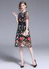 Vestido Curto de Tule Bordado Floral Preto Para Festa