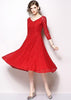 Vestido Renda Curto Vermelho Manga Longa