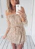 Vestido Curto Paetê Festa Ombro a Ombro com Manga