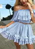 Vestido de Chiffon Curto Ombro Vazado com Babado