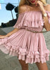 Vestido de Chiffon Curto Ombro Vazado com Babado