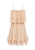 Vestido de Chiffon Curto Ombro Vazado com Babado