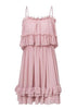 Vestido de Chiffon Curto Ombro Vazado com Babado