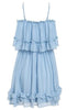 Vestido de Chiffon Curto Ombro Vazado com Babado