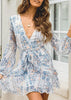Vestidos Curto de Crepe Estampado com Manga e Babado