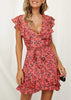 Vestido Curto Estampado Decote nas Costas com Babado