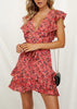 Vestido Curto Estampado Decote nas Costas com Babado