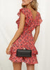 Vestido Curto Estampado Decote nas Costas com Babado
