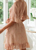 Vestido Transpassado Envelope Curto Estampado com Babado