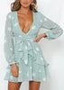 Vestido Curto Rodado Estampado Decotado com Babado