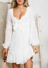 Vestido Curto Branco Manga Longa Amarração Decote