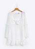 Vestido Curto Branco Manga Longa Amarração Decote