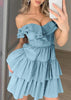 Vestido Curto Ombro a Ombro com Babado