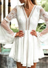 Vestido Curto Branco com Bordado Renda Manga Flare