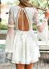 Vestido Curto Branco com Bordado Renda Manga Flare