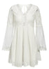 Vestido Curto Branco com Bordado Renda Manga Flare