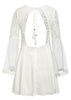 Vestido Curto Branco com Bordado Renda Manga Flare