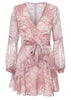 Vestido Curto Manga Longa Estampado com Babado