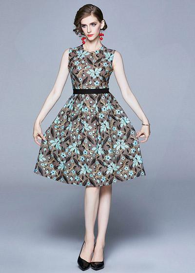 Vestido Rodado Acinturado Curto Estampado