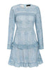 Vestido Curto Azul de Renda Manga Longa para Festa