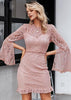 Vestido Rose Curto de Renda Manga Flare para Festa