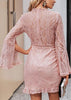 Vestido Rose Curto de Renda Manga Flare para Festa