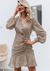 Vestido Curto Estampado com Babado Manga Longa