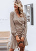 Vestido Curto Estampado com Babado Manga Longa