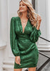 Vestido Curto de Festa Verde com Manga Bufante