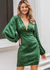 Vestido Curto de Festa Verde com Manga Bufante