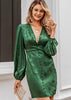 Vestido Curto de Festa Verde com Manga Bufante