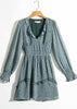 Vestido Curto Estampado com Babado Manga Longa