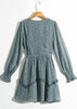 Vestido Curto Estampado com Babado Manga Longa
