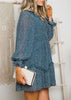 Vestido Curto Estampado com Babado Manga Longa