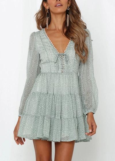 Vestido Curto Rodado Estampado com Babado